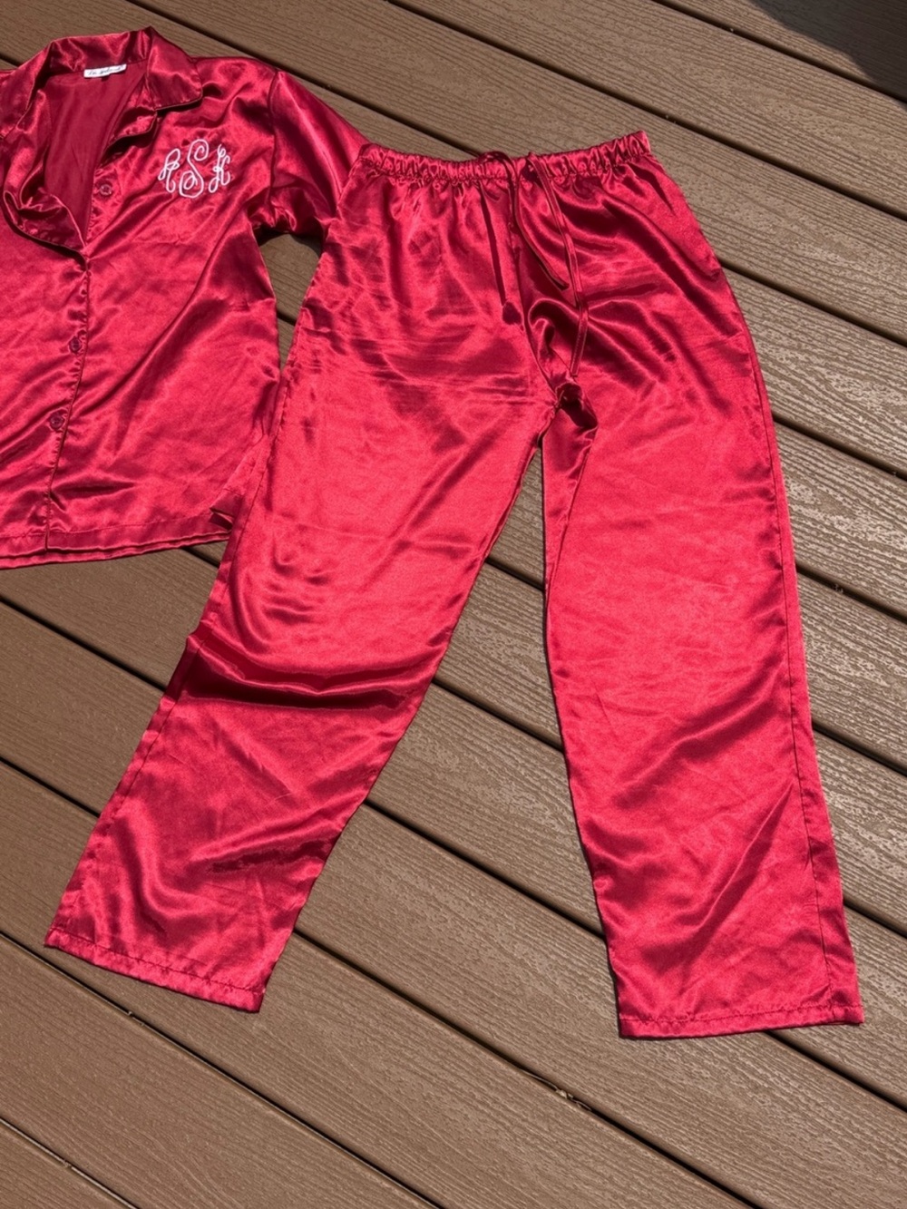 Leisureland Satin Monogram Pajama Set Size S Red